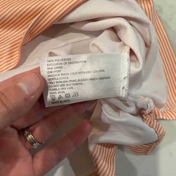 Tourney ShortSleeve Golf Polo Peach Nectar Stripe Men XXL Athleisure Performance - Picture 6 of 7